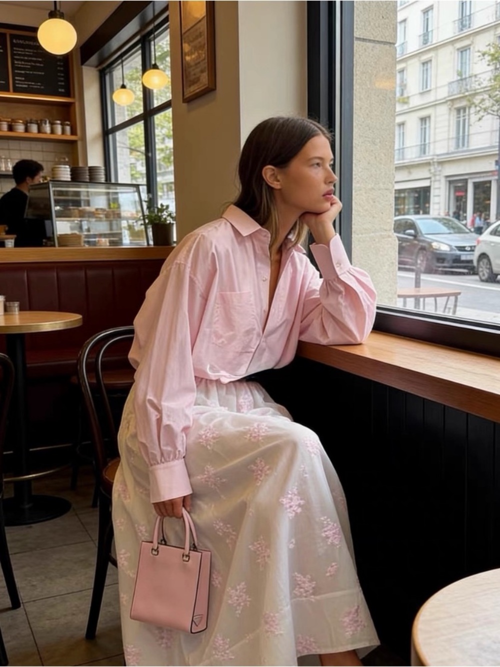 Helsa Soft Pink Oversized Bubble Shirt in Tech Poplin